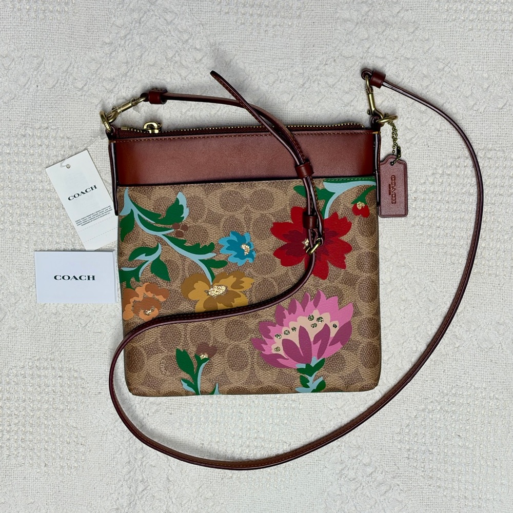 Coach Floral Crossbody Bag with Brown Accents- new with tag